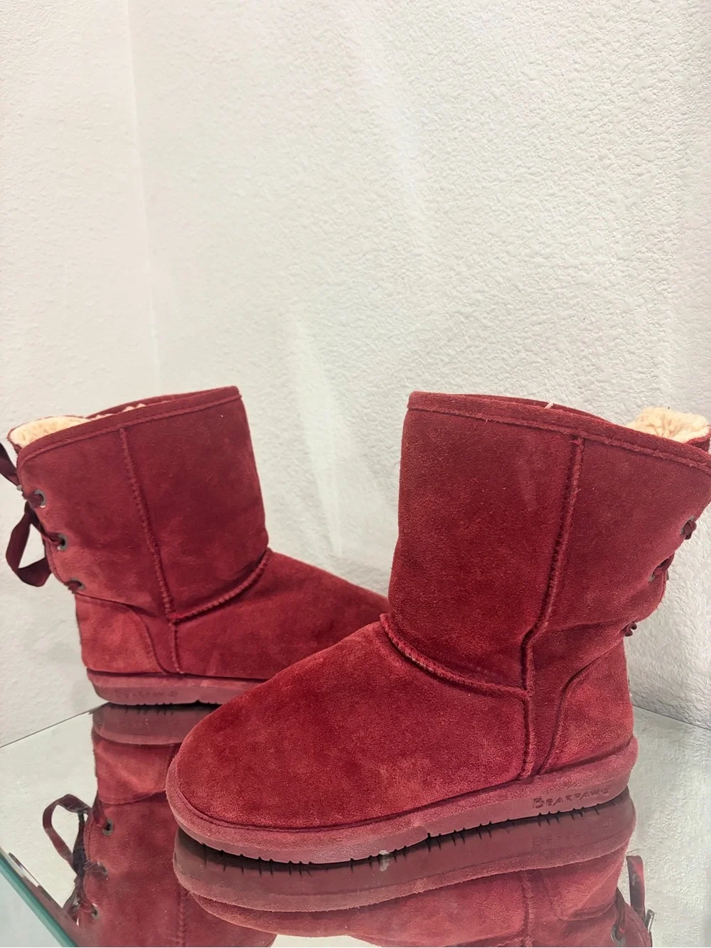 BearPaw Burgundy Suede Plush-Lined Winter Boots
